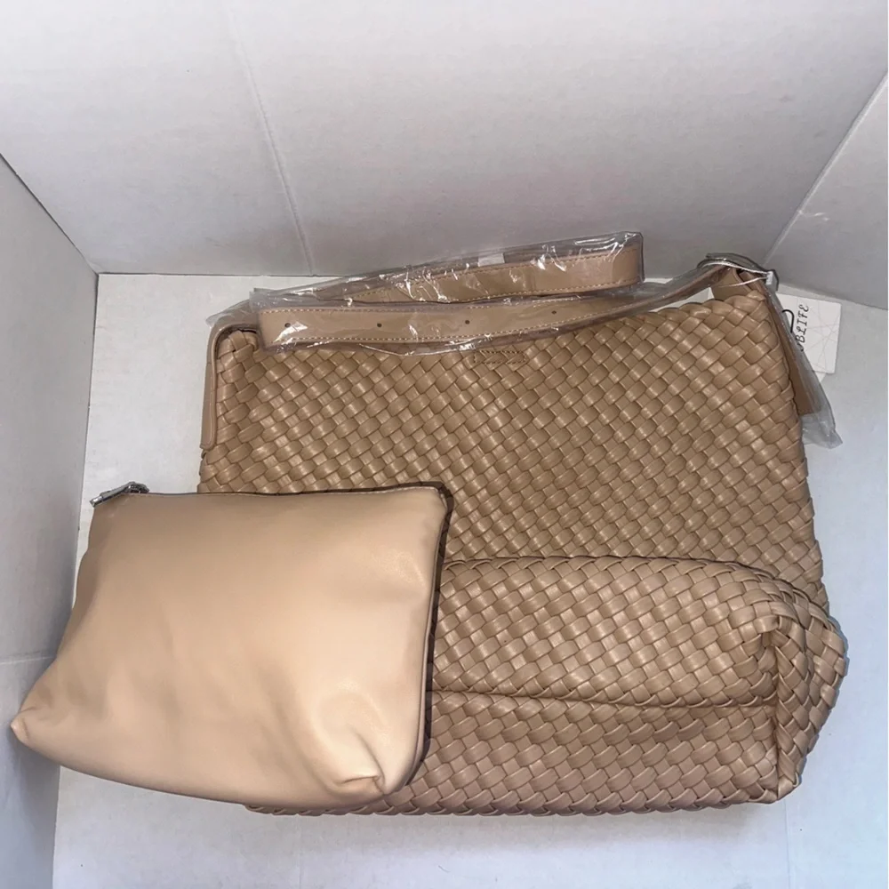 Woven Shoulder Bag for Women, Vegan Leather Tote Large Summer